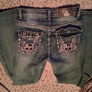 Sky Embellished Boot Cut Denim Jeans High Rise